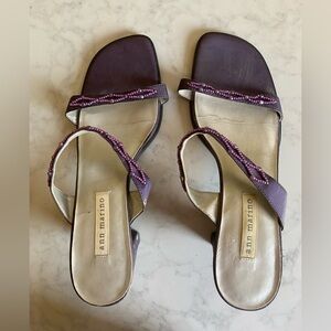 Ann Marino Purple Satin and Bead Heeled Slide Sandals 8M